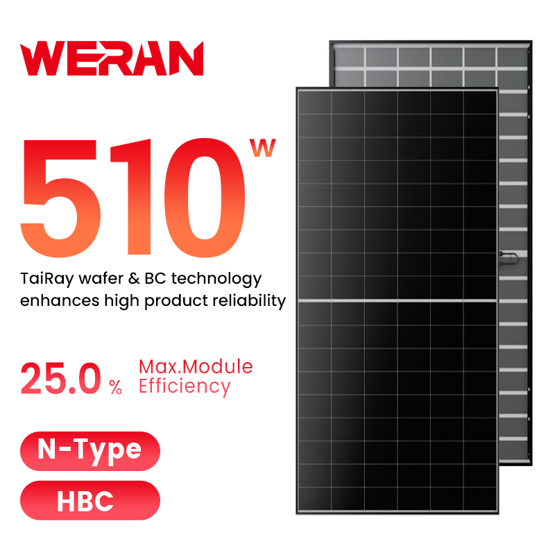 Bảng điều khiển năng lượng mặt trời tiếp xúc phía sau khu dân cư WERAN 495-510W - Mô-đun PV trên mái nhà bằng kính đôi OEM dành cho nhà phân phối và người lắp đặt